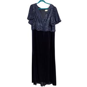 VTG Eliza J Plus Size 22W Sequin Crushed Velvet Gown Maxi Formal Dress With Cape